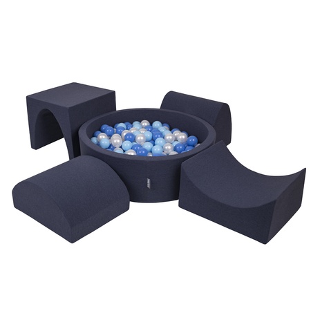 KiddyMoon Foam Playground for Kids with Round Ballpit ( 7cm/ 2.75In) Soft Obstacles Course and Ball Pool, Certified Made In The EU, Darkblue: Babyblue/ Blue/ Pearl