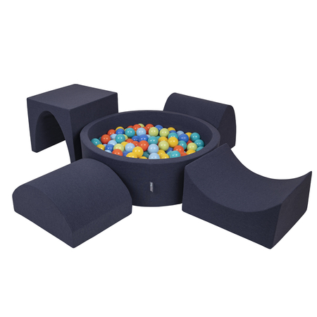 KiddyMoon Foam Playground for Kids with Round Ballpit ( 7cm/ 2.75In) Soft Obstacles Course and Ball Pool, Certified Made In The EU, Darkblue: Lgreen/ Orange/ Turquoise/ Blue/ Bblue/ Yellow