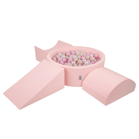 KiddyMoon Foam Playground for Kids with Round Ballpit ( 7cm/ 2.75In) Soft Obstacles Course and Ball Pool, Certified Made In The EU, Pink: Pastel Beige/ Light Pink/ Pearl