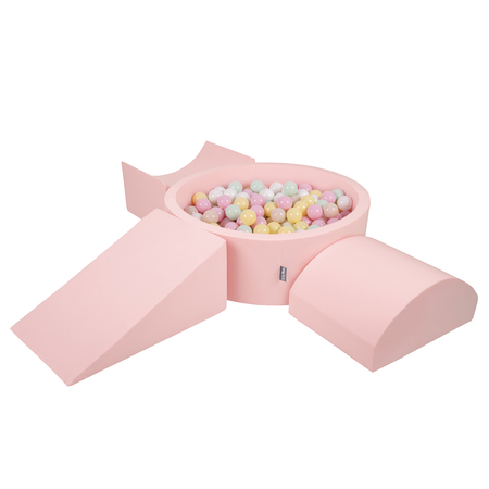 KiddyMoon Foam Playground for Kids with Round Ballpit ( 7cm/ 2.75In) Soft Obstacles Course and Ball Pool, Certified Made In The EU, Pink: Pastel Beige/ Pastel Yellow/ White/ Mint/ Light Pink