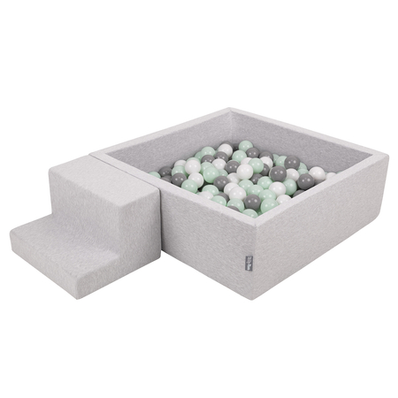 KiddyMoon Foam Playground for Kids with Square Ballpit, Lightgrey: White/ Grey/ Mint