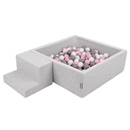 KiddyMoon Foam Playground for Kids with Square Ballpit, Lightgrey: White/ Grey/ Powderpink