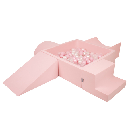 KiddyMoon Foam Playground for Kids with Square Ballpit, Pink: Powder Pink/ Pearl/ Transparent