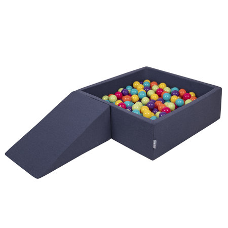 KiddyMoon Foam Playground for Kids with Square Ballpit and Balls, Darkblue: Lgreen/ Yellow/ Turquoi/ Orange/ Dpink/ Purple