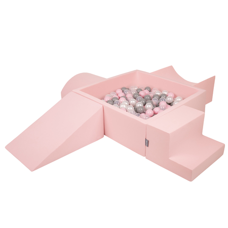 KiddyMoon Foam Playground for Kids with Square Ballpit and Balls, Pink: Pearl/ Grey/ Transparent/ Powder Pink