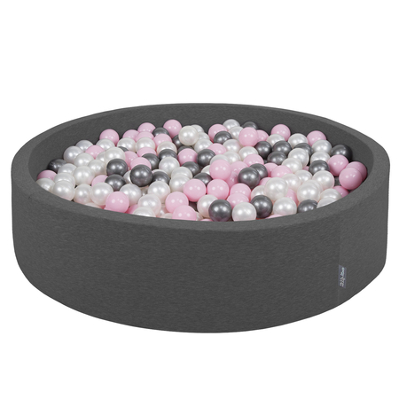 KiddyMoon Soft Ball Pit Round  7Cm /  2.75In For Kids, Foam Ball Pool Baby Playballs Children, Certified  Made In The EU, Dark Grey: Pearl-Powder Pink-Silver