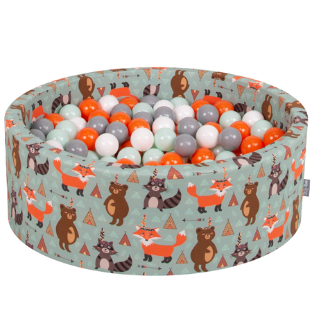 KiddyMoon Soft Ball Pit Round 7Cm /  2.75In For Kids, Foam Ball Pool Baby Playballs Children, Certified  Made In The EU, Fox-Green: Orange/ Mint/ Grey/ White