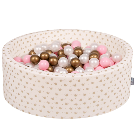 KiddyMoon Soft Ball Pit Round  7Cm /  2.75In For Kids, Foam Ball Pool Baby Playballs with Stars , Made In The EU,, Ecru-Gold: Light Pink/ Pearl/ Gold