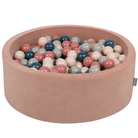 KiddyMoon Soft Ball Pit Round 7cm /  2.75In for Kids, Foam Velvet Ball Pool Baby Playballs, Made In The EU, Desert Pink: Dark Turquoise/ Pastel Beige/ Greygreen/ Salmon Pink