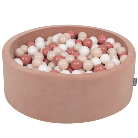 KiddyMoon Soft Ball Pit Round 7cm /  2.75In for Kids, Foam Velvet Ball Pool Baby Playballs, Made In The EU, Desert Pink: Pastel Beige/ Salmon Pink/ White