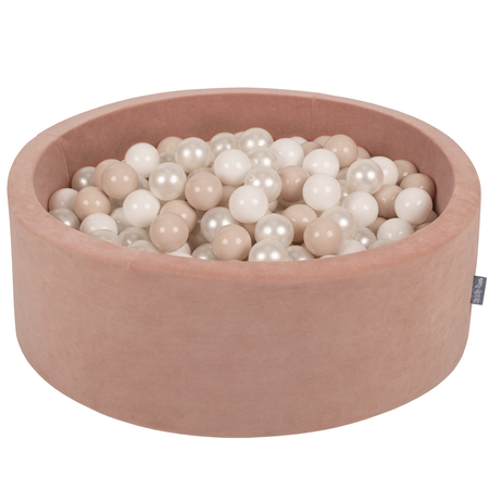 KiddyMoon Soft Ball Pit Round 7cm /  2.75In for Kids, Foam Velvet Ball Pool Baby Playballs, Made In The EU, Desert Pink: Pastel Beige/ White/ Pearl