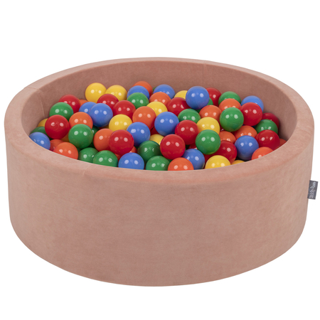 KiddyMoon Soft Ball Pit Round 7cm /  2.75In for Kids, Foam Velvet Ball Pool Baby Playballs, Made In The EU, Desert Pink: Yellow/ Green/ Blue/ Red/ Orange