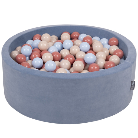 KiddyMoon Soft Ball Pit Round 7cm /  2.75In for Kids, Foam Velvet Ball Pool Baby Playballs, Made In The EU, Ice Blue: Pastel Beige/ Pastel Blue/ Salmon Pink