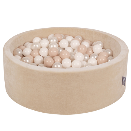 KiddyMoon Soft Ball Pit Round 7cm /  2.75In for Kids, Foam Velvet Ball Pool Baby Playballs, Sand Beige:  Pastel Beige/ White/ Pearl