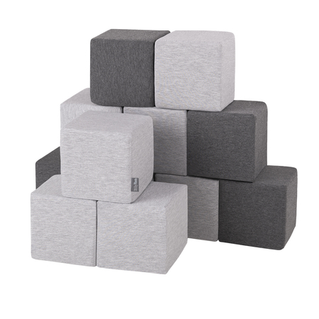 KiddyMoon Soft Foam Cubes Building Blocks 14cm for Children Multifunctional Foam Construction Montessori Toy for Babies, Certified Made in The EU, Cubes: Dark Grey-Light Grey