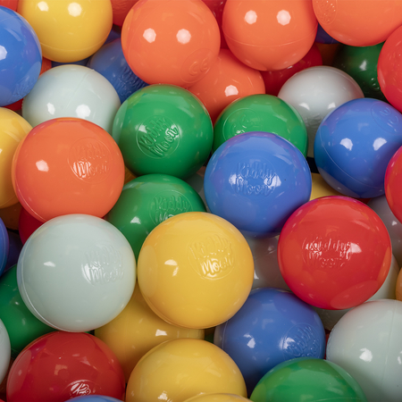 KiddyMoon Soft Plastic Play Balls 6cm /  2.36 Multi Colour Made in EU, Mint/ Yellow/ Green/ Blue/ Red/ Orange