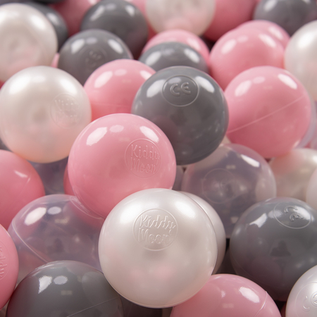 KiddyMoon Soft Plastic Play Balls 7cm/ 2.75in Multi-colour Certified Made in EU, Pearl/ Grey/ Transparent/ Light Pink