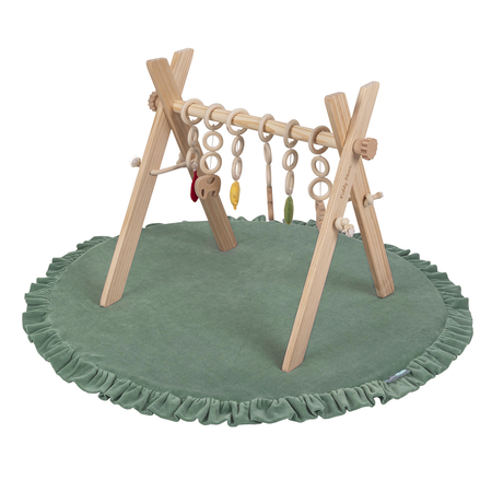 KiddyMoon Wooden Baby Gym for Newborns with Play Mat BT-001, natural/forest green, UNI