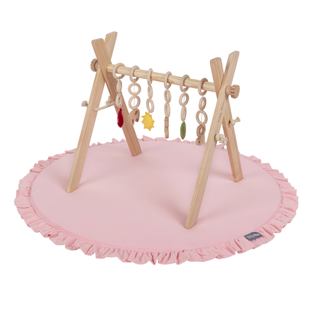 KiddyMoon Wooden Baby Gym for Newborns with Play Mat BT-001, natural/pink, UNI