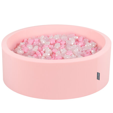 KiddyMoon round foam ballpit with star-shaped plastic balls for kids, Pink: Light Pink/ Pearl/ Transparent