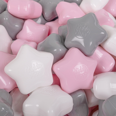 KiddyMoon soft plastic star-shaped colourful star balls for kids, White/ Grey/ Light Pink