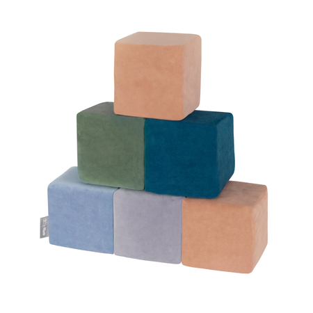 KiddyMoon Soft Foam Cubes with Velvet Cover Building Blocks for Children ,  Laguna Blue-Forest Green-Ice Blue-Grey Mountains