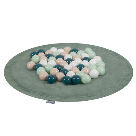 KiddyMoon velvet play mat and bag 2in1 for kids, Forest Green: Dark Turquoise/ Pastel Beige/ White/ Mint