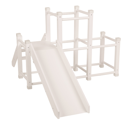 KiddyMoon wooden playground with a slide climbing frame for kids, White