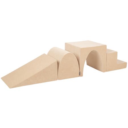 KiddyMoonFoam playground set VELVET - wedge L/ hill/ tunnel/ steps PPZV-244, Sand Beige