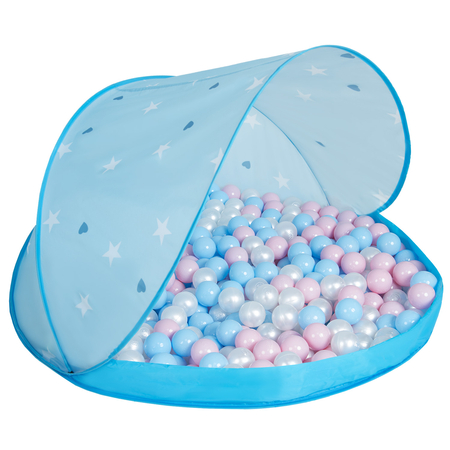 Play Tent Castle House Pop Up Ballpit Shell Plastic Balls For Kids, Blue Shell:Babyblue-Powder Pink-Pearl