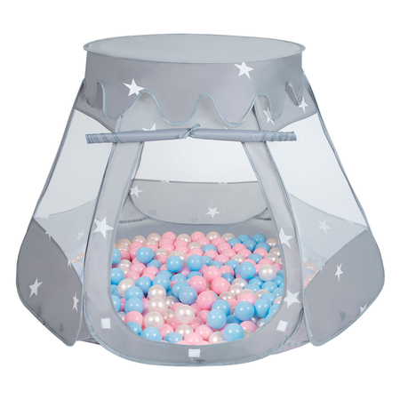 Play Tent Castle House Pop Up Ballpit Shell Plastic Balls For Kids, Grey: Babyblue/ Puderrosa/ Pearl