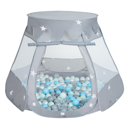 Play Tent Castle House Pop Up Ballpit Shell Plastic Balls For Kids, Grey:Pearl-Grey-Transparent-Babyblue-Mint