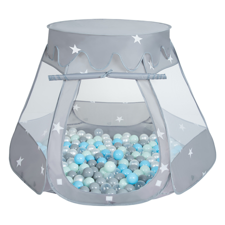 Play Tent For Kids Castle Baby Playhouse For Children With Colorful Balls Pop Up Perfect For Indoor And Outdoor Easy Set Up Includes Carry Bag, Grey: Pearl-Grey-Transparent-Babyblue-Mint