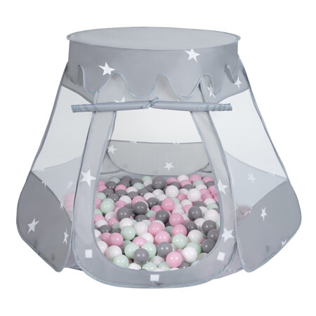 Play Tent For Kids Castle Baby Playhouse For Children With Colorful Balls Pop Up Perfect For Indoor And Outdoor Easy Set Up Includes Carry Bag, Grey:  White/ Grey/ Mint/ Powder Pink