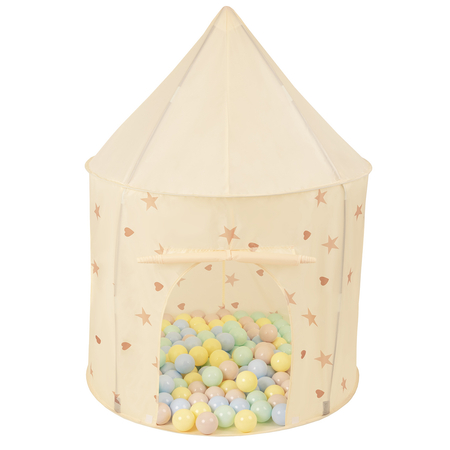 Play Tent For Kids Pavilion Playhouse Children Easy To Assemble Play Tent For Babies and Toddlers Pop up Play For Indoor And Outdoor, light beige: pastel beige-pastel blue-pastel yellow-mint, 100x130cm/200 balls