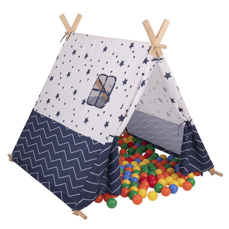 Play Tent for Kids with Balls Carrying Case Teepee, Dark Blue-Stars:  Yellow/ Green/ Blue/ Red/ Orange 