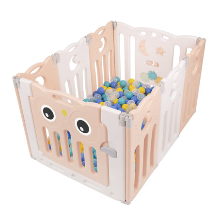 Playpen Box Foldable for Children with Plastic Colourful Balls, White-Pink: Turquoise/ Blue/ Yellow/ Transparent