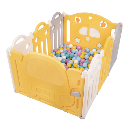 Playpen Box Foldable for Children with Plastic Colourful Balls, White-Yellow: White/ Yellow/ Pink/ Babyblue/ Turquoise