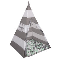 Teepee Tent for Kids Play House With Balls Indoor Outdoor Tipi, Grey And White Stripes:  White/ Grey/ Mint