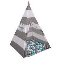 Teepee Tent for Kids Play House With Balls Indoor Outdoor Tipi, Grey-White Stripes:  Grey/ White/ Turquoise