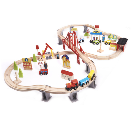 Train Railway Station Wooden Play Set & Accessories for Children, Multicolor