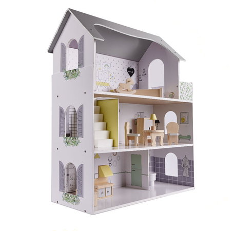 Wooden Dolls House XL Play Set for Children with Furniture & Accessories, White
