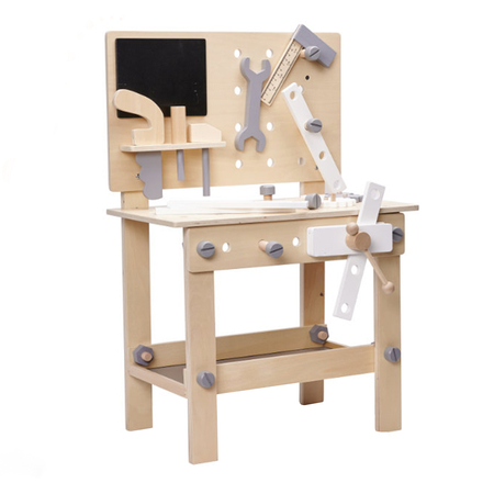 Wooden Workbench with a Tool Kit for Children, Pretend Play Construction, Beige