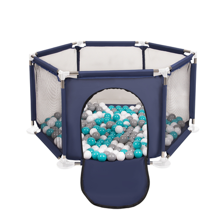 hexagon 6 side play pen with plastic balls , Blue: Grey/ White/ Turquoise