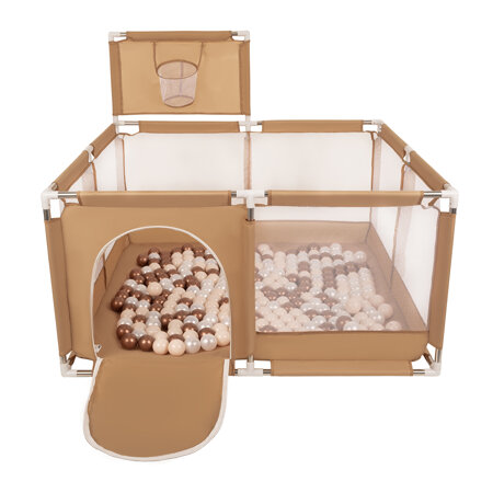 square play pen filled with plastic balls basketball, Beige: Pastel Beige/ Copper/ Pearl