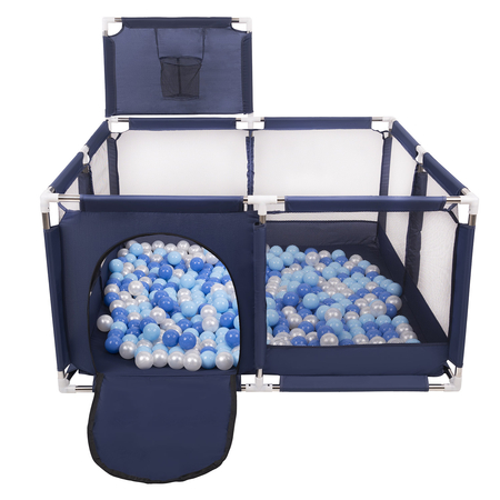 square play pen filled with plastic balls basketball, Blue: Blue/ Babyblue/ Pearl