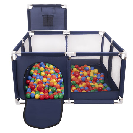 square play pen filled with plastic balls basketball, Blue: Green/ Yellow/ Blue/ Red/ Orange
