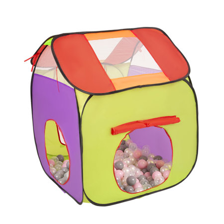 3in1 Play Tent with Tunnel Playground Ball Pit with Balls for Kids, Multicolour: Pearl/ Grey/ Transparent/ Powder Pink