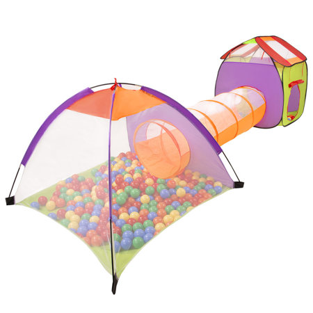3in1 Play Tent with Tunnel Playground Ball Pit with Balls for Kids, Multicolour: Yellow/ Green/ Blue/ Red/ Orange