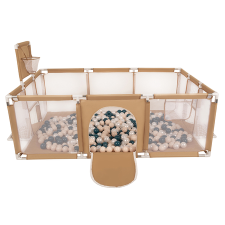 Baby Playpen Big Size Playground with Plastic Balls for Kids, Beige: Dark Turquoise/ Pastel Beige/ Pearl